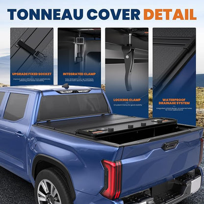 KUIPERAUTO Hard Quad Truck Bed Tonneau Cover Compatible for 2014-2025 Toyota Tundra Fleetside 5.5 FT 66.7 inch On Top Aluminum Bed