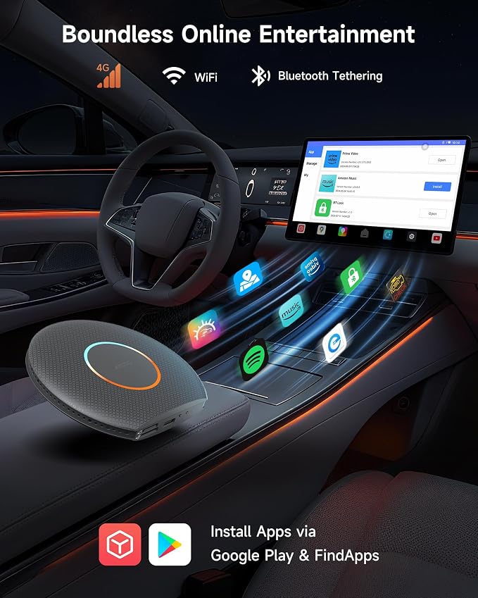 ATOTOZONE 2025 Upgrade CB6 CarPlay AI Box&Android AI Box, Wireless CarPlay/Android Auto Adapter, Plug & Play CarWave Car Smart Box with AI DriveChat, GPS Track, Android 13, 2 BT, 4G LTE, 4G+64G, Gray
