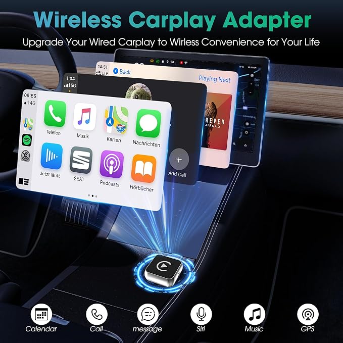 Wireless CarPlay Adapter, 2026 Upgraded Wired to Wireless for Apple CarPlay & Android Auto, 2-in-1 Mini USB Design Car Play Adapter with Type-C Adapter, Plug and Play, Stable Connection with No Delay