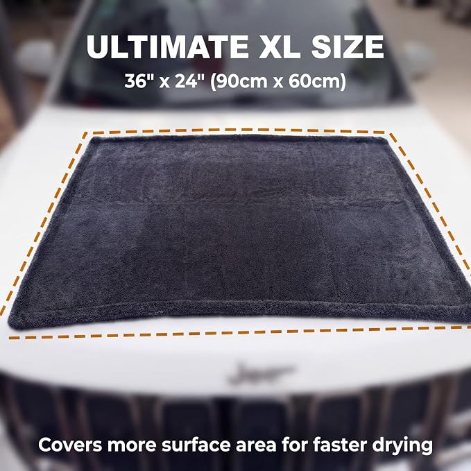 Twisted Loop Microfiber Car Drying Towel, Extra Large 36x24 Inch 1300 GSM Super Absorbent Scratch Free Lint Free Streak Free Washable Professional Auto Detailing Towel for Car SUV Truck Motorcycle