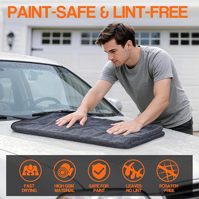 Bolant 4 Pack Twisted Loop Car Drying Towel, Microfiber Towels for Cars 24"x36", Reusable Shammy Quick Dry Cloth for Carwash, for Auto, Boat, RV, Garage & Home