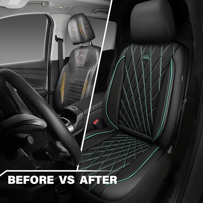 CAR PASS Thick Foam 3D Air Mesh Leather Car Seat Covers Front Seats Only, Breathable Premuim Leather Two Front Seat Cover, Airbag Compatible Universal Fit for 95% Sedan Van Truck SUV,Black and Mint