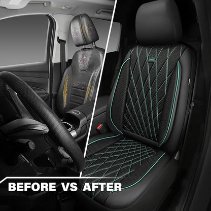 CAR PASS Thick Foam 3D Air Mesh Leather Car Seat Covers Front Seats Only, Breathable Premuim Leather Two Front Seat Cover, Airbag Compatible Universal Fit for 95% Sedan Van Truck SUV,Black and Mint