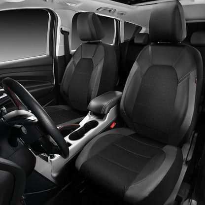 CAR PASS Leather Seat Covers, Automotive Sport Car Seat Cover Super 5mm Composite Sponge Inside, Airbag Compatible Universal Fits Most Cars, SUVs, Trucks and Vans (Full Set,Black & Gray)