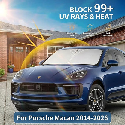 for Porsche Macan 2014-2024 2025 2026 Sun Shade Windshield Front Window Shade Custom Fit Macan Accessories Sun Visor for Car Foldable Shade Blocks UV Rays