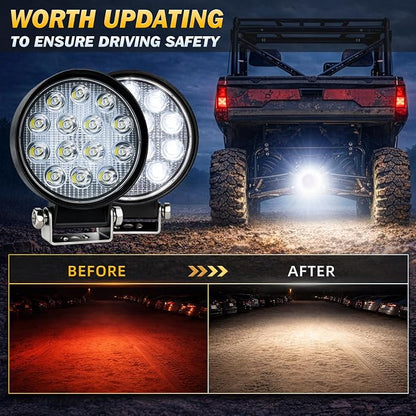 ZMOON Round LED Off Road Lights Kit, 2PCS 4.5" 84W LED Flood Light Bar with 10FT Wiring Harness (2-Lead), Driving Fog Lights for Truck ATV UTV SUV Boat