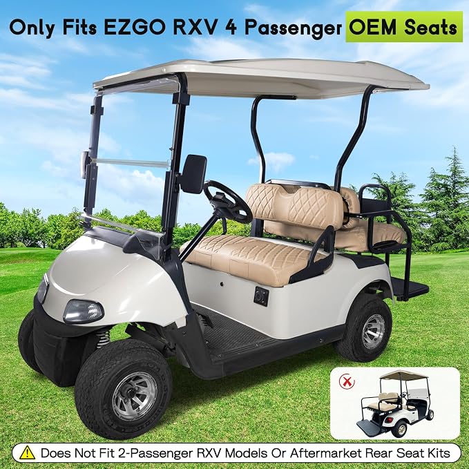 Full Set Golf Cart Seat Covers for EZGO RXV OEM, Beige | Front & Rear Set (2-Piece), Premium Vinyl Leather Replacement Standard Cushion Covers, No Tools Needed & Easy to Clean