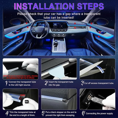 LivTee Smart Car LED Interior Lights with USB Port, LED Strip Fiber Optic Lights, Wireless App Control, Sync to Music, Car Accessories Gifts for Women and Men, 5 in 1