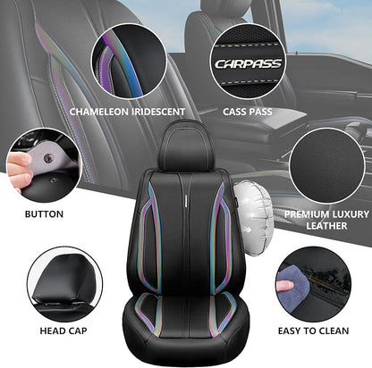 CAR PASS Nappa Leather Seat Covers Front Seats Only, Waterproof Faux Leather car Seat Cover 2 Piece Cushions Protector Universal Fit for SUV Truck Automotive Vehicle, Chameleon Iridescent Reflective