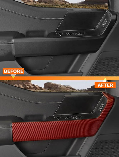 Savadicar Red Carbon Fiber Interior Accessories - Front Door Handles Trim Cover for Ford F150 (2021-present) - Premium Texture Interior Decor Upgrade Kit, 2-Piece Set