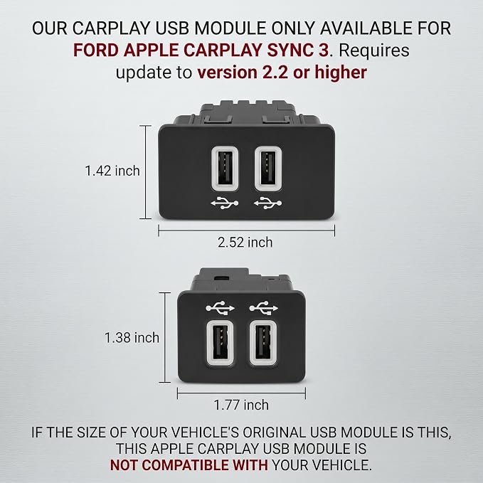 HC3Z-19A387-B/HU5Z-19A387-A, Carplay Dual USB Hub, Compatible with Ford SYNC 3 System Models, Supports Apple CarPlay, Android Auto Phone Charging, Plug and Play,