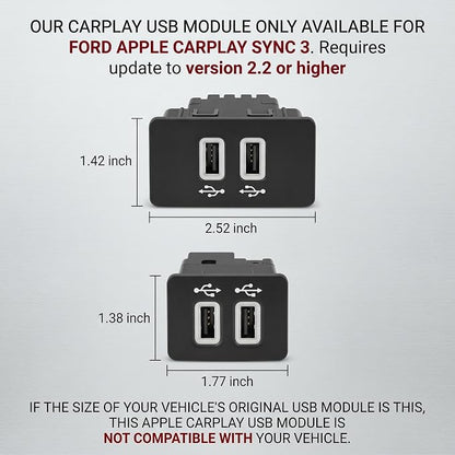 HC3Z-19A387-B/HU5Z-19A387-A, Carplay Dual USB Hub, Compatible with Ford SYNC 3 System Models, Supports Apple CarPlay, Android Auto Phone Charging, Plug and Play,