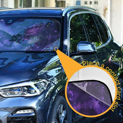 Car Windshield Sun Shade Butterfly Purple Galaxy Foldable UV Ray Sun Visor Protector Sunshade to Keep Your Vehicle Cool 55" x 27.6"