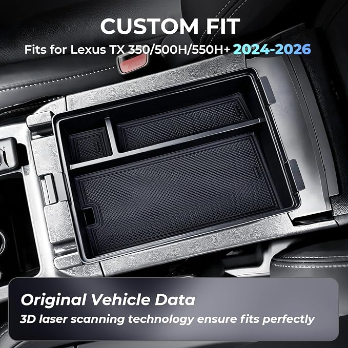 Double Layer Center Console Organizer Tray Storage Box for Lexus TX TX350/TX500h/TX550h+ 2026 2025 2024, Interior Accessories Armrest Insert Tray for 2024-2026 TX 350 500h 550h+, Black