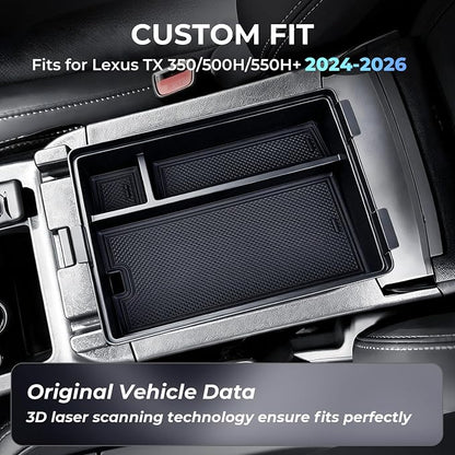 Double Layer Center Console Organizer Tray Storage Box for Lexus TX TX350/TX500h/TX550h+ 2026 2025 2024, Interior Accessories Armrest Insert Tray for 2024-2026 TX 350 500h 550h+, Black