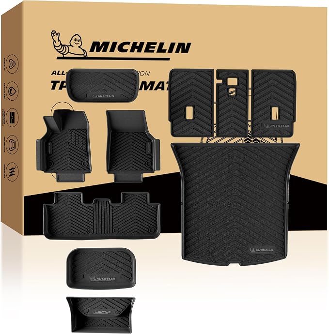 Michelin Vehicle Mat, All-Weather TPE Custom Fit Liner for Tesla Model Y 5 Seat Floor Mats 2025-2027 (10 Piece), Premier