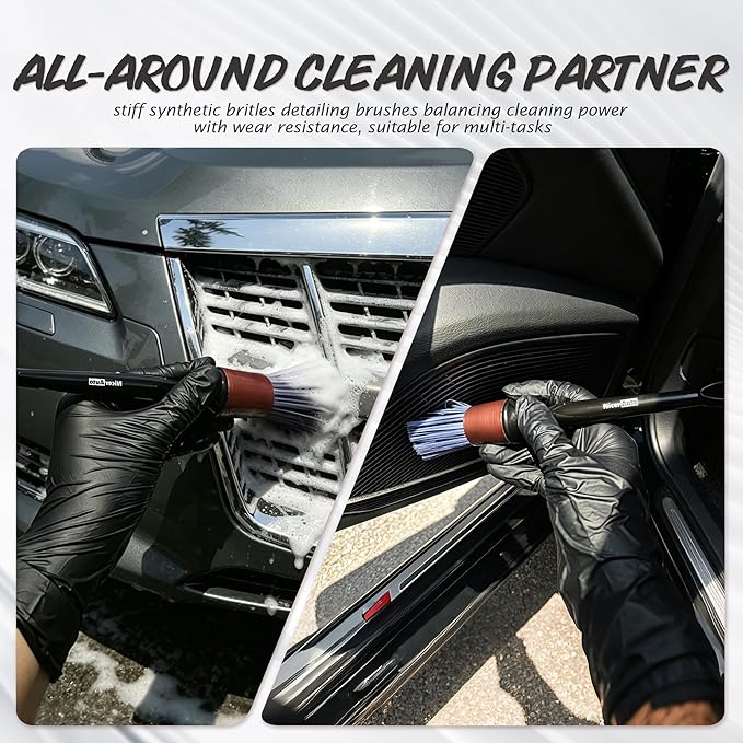 8PCS Professional Car Detailing Brush Set, Boars Hair & Ultra Soft Auto Detailing Brushes for Car Interior Exterior Deep Cleaning, Detail Brush Kit for Wheels Leather Air Vents Dusting, Rose Gold
