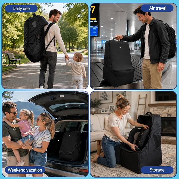 Graco Padded Car Seat Travel Bag & Infant Carrier Backpack, Durable Large Back Pack for Carseats & Booster Seats, Airport Gate Check Bag Luggage, Double Padded Strap, Water Resistant Material, Black