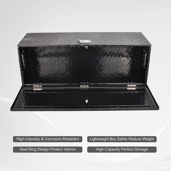 44 Inch Aluminum Heavy Duty Truck Bed Tool Box Underbody Flatbox Truck Car Outdoor Trailer Pickup Toolbox,RV Storage OrganizerTrailer Storage W/Lock & Keys,5 Bar Tread,Black(44"X15"X15")