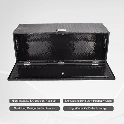 44 Inch Aluminum Heavy Duty Truck Bed Tool Box Underbody Flatbox Truck Car Outdoor Trailer Pickup Toolbox,RV Storage OrganizerTrailer Storage W/Lock & Keys,5 Bar Tread,Black(44"X15"X15")