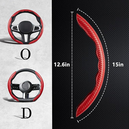 3 Piece Carbon Fiber Steering Wheel Cover,Car Steering Wheel Protector with Non-Slip Lining,Breathable Microfiber Universal for 14.5-15 inch,Red
