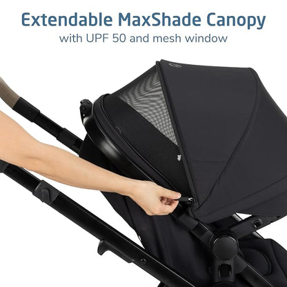 Maxi-Cosi Zelia Pro 5-in-1 Travel System with Mico Pro Infant Car Seat and Baby Stroller Combo, Reversible Seat, Large Wheels, Adjustable Handle, Newborn to Toddler, Lightweight, Caspian Caviar