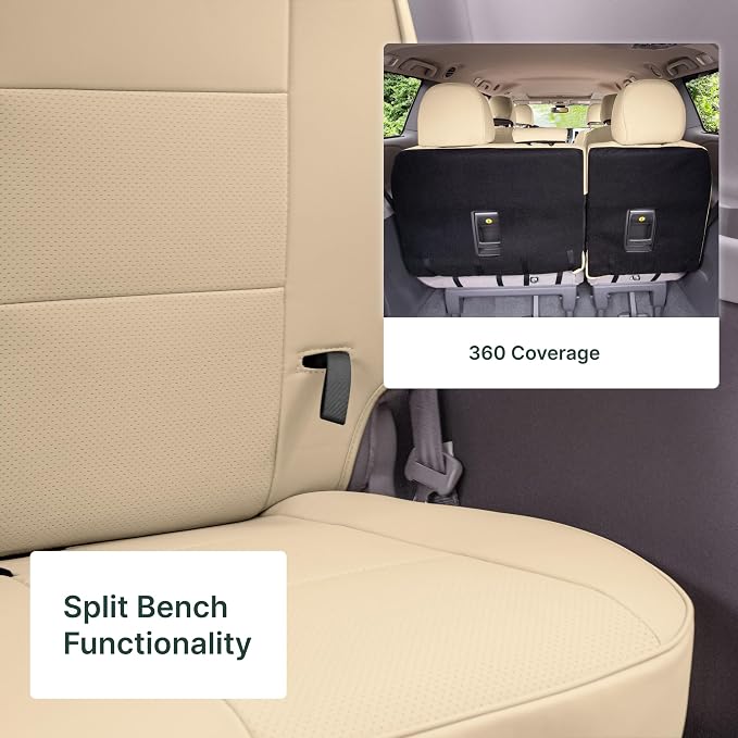 FH Group Custom Fit Car Seat Covers Specifically Made for 2011-2020 Toyota Sienna 7 Passenger, Car Seat Cover 3rd Row, Automotive Seat Covers in Solid Beige Faux Leather, Waterproof and Washable