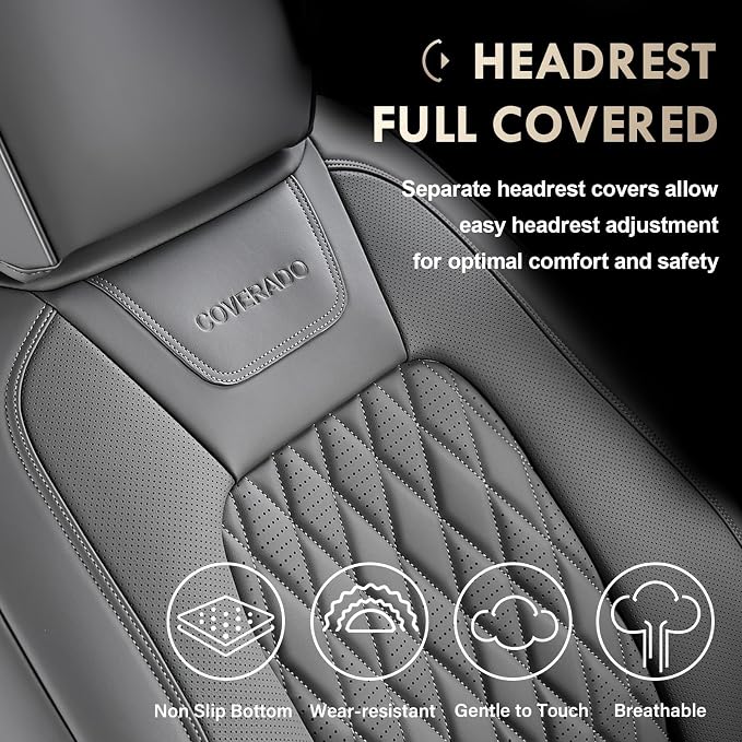 Coverado Leather Car Seat Cover, Custom Fit for Ford F150 Seat Covers, Ford F150 Truck Seat Covers Waterproof Fit for 2015-2026 F150 & 2017-2026 F250 F350 F450 Gray - Front Pair