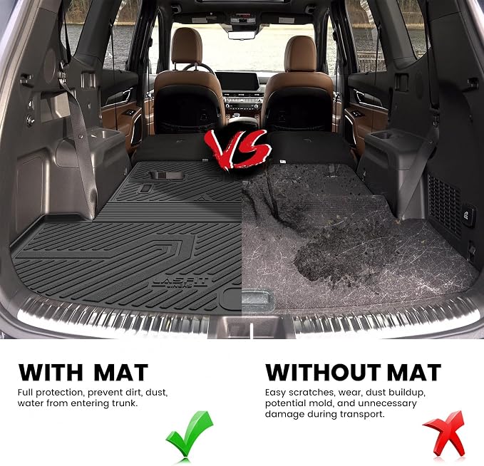 LASFIT Cargo Mat & Backrest Mats for Kia Telluride 2025 2024 2023 2022 2021 2020, All Weather TPE Custom Fit Trunk Mats & Seatback Mats Accessories for Kia Telluride 2020-2025, Black