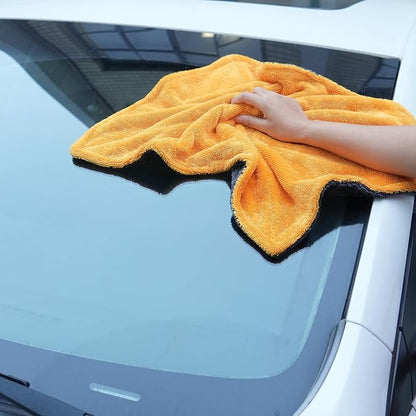 LIVOS 1000GSM Car Drying Towel, 18" x 24" Dual Sided Microfiber Towels for Cars, Ultra Absorbent Lint & Scratch-Free, Edgeless Twisted-Loop, Premium Wash Towel, Yellow&Grey