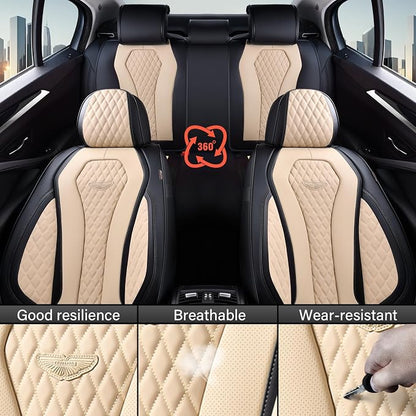Coverado Automotive Seat Covers Front Seats, Seat Covers 2 Pack, Beige Car Seat Cover, Waterproof Auto Seat Covers, Car Seat Cushion, Front Car Seat Covers Leather Car Seat Protector Fit for Most Cars
