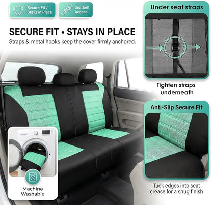 FH Group Automotive Car Seat Covers Rear Set Premium 3D Air Mesh Seat Covers, Airbag Compatible and Split Bench Cover Universal Fit Interior Accessories for Cars Trucks and SUVs - Mint