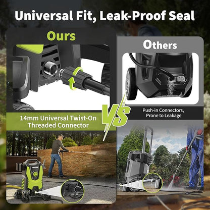 Yeryork Pressure Washer, 3500 PSI Power Washer with 4 Lockable Wheels, Steel Wand, 4 Quick Connect Nozzles, 500ml Foam Cannon, High Pressure Washer for Decks/Driveways/Cars Cleaning