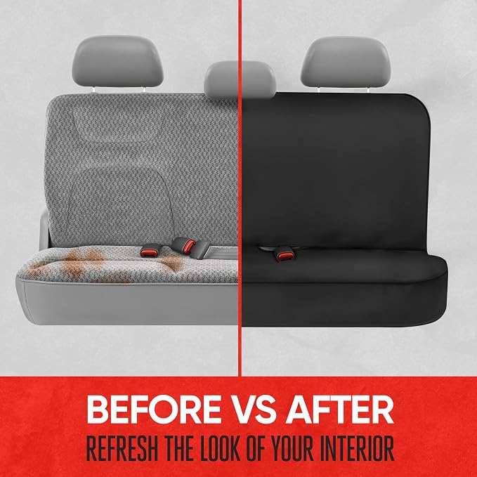 Motor Trend Front & Rear Car Seat Covers Full Set - Charcoal Cloth Bucket Seat Covers for Front Seats + Waterproof Rear Split Bench Cover – Universal Fit for Car Truck SUV Van Interior Protection