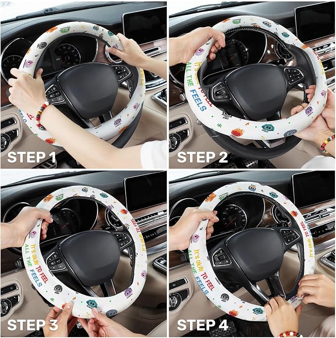 GENANY Mental Mood Steering Wheel Cover, Non Slip Polyester Car Wheel Protector for Car SUV Truck, Universal 15 Inch