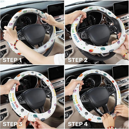 GENANY Mental Mood Steering Wheel Cover, Non Slip Polyester Car Wheel Protector for Car SUV Truck, Universal 15 Inch