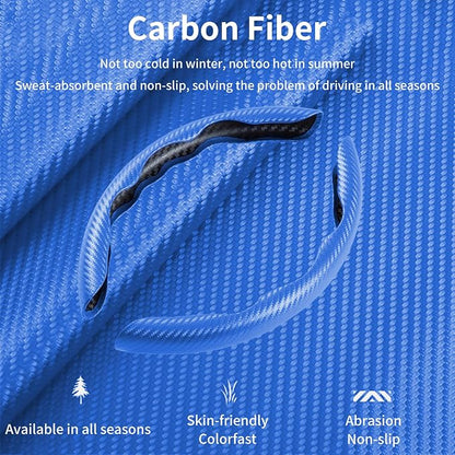 Carbon Fiber Steering Wheel Cover, 3-Piece Set Anti-Skid Comfortable Grip Segmented Butterfly Design, Easy Snap-On Installation Universal Fit 99% Cars, Blue