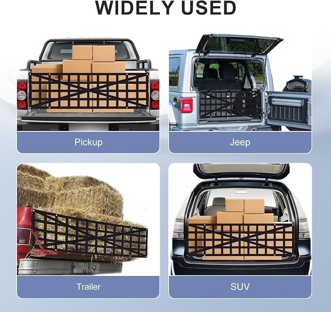 Tailgate Net - for Full Size Truck Cargo Net Compatible with Ford, Chevy, Dodge,Ram etc - Tail Gate Extender Nets for Pickup Truck Bed Accessories (59"x18")