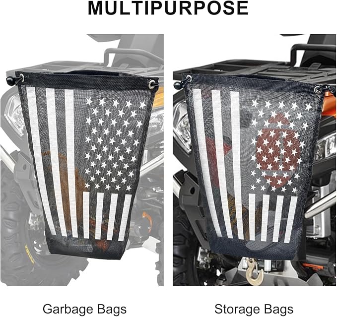 UTV Trash Bag 17" x 23", Heavy Duty PVC Mesh Storage Sack with Bungee Cord, Universal Fit for Polaris RZR Can-Am Maverick Kawasaki Teryx Honda Pioneer Yamaha YXZ, American Flag Design