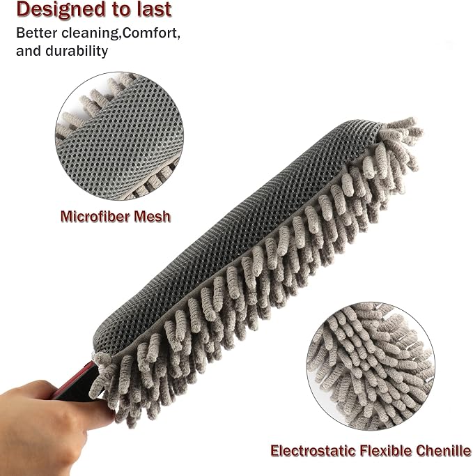 Amiss Mini Car Duster for Dashboard, Microfiber Car Detail Dash Duster for Car and Home Cleaning, Interior Exterior Car Detailing Brush Accessories, Truck, SUV, RV and Motorcycle - Grey
