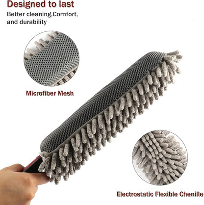 Amiss Mini Car Duster for Dashboard, Microfiber Car Detail Dash Duster for Car and Home Cleaning, Interior Exterior Car Detailing Brush Accessories, Truck, SUV, RV and Motorcycle - Grey