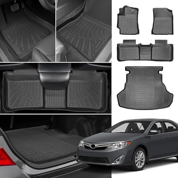 Floor Mats for Toyota Camry 2012 2013 2014 2015 2016 2017, Custom Fit Camry LE SE XLE XSE Hybrid LE SE XLE, 1st & 2nd & Cargo Liner, TPE Anti-Slip Waterproof 2012 Camry Floor Mats Car Accessories