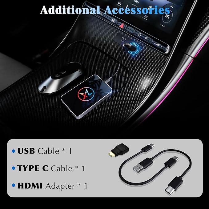 Wireless CarPlay Adapter for iPhone, 3 in 1 AI Box Surpports with OEM Wired to Wireless Apple CarPlay, Android Auto and Streaming Netflix/YouTube/TikTok, Plug and Play, Stable Connection, HDMI Output