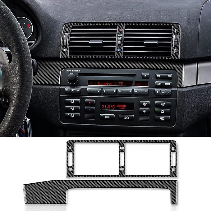 AIRSPEED Carbon Fiber for BMW E46 1998-2006 Center Console Air Vent Outlet Frame Cover – Black Carbon Fiber Interior Panel Cover