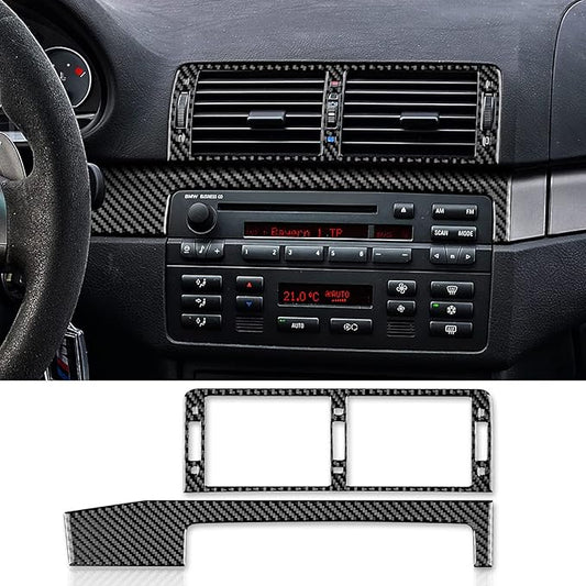 AIRSPEED Carbon Fiber for BMW E46 1998-2006 Center Console Air Vent Outlet Frame Cover – Black Carbon Fiber Interior Panel Cover