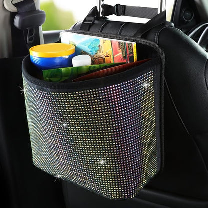 Cavalcade Car Back Seat Organizer, Bling Hanging Pocket, Large Seat Back Travel Caddy Bag, Diamond Trash Bin Garbage Container (Multicolor)