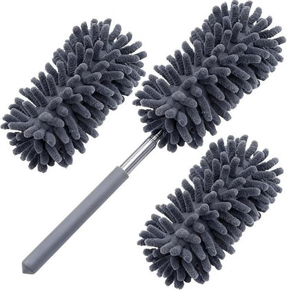 Microfiber Duster for Cleaning, GMLKRY Hand Washable Dusters with 3pcs Replaceable Microfiber Head, Extendable Pole, Detachable Cleaning Supplies for Office, Car, Window, Furniture (Gray)