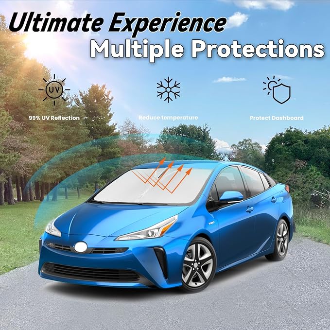 Windshield Sun Shade for Toyota Prius 2023-2026, Car Front Window Shade & Heat Shield Accessories | 240T Sunshade Sun Visor Protector Blocks UV Rays & Keeps Car Cooler