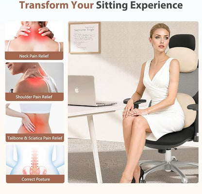 FLORICH Car Headrest and Lumbar Support Pillow for Car Office Chair, Double-Sided Skin-Friendly Suede & Leather Car Seat Pillow and Back Support, Pressure-Relieving Back Support for Car, Office Chair