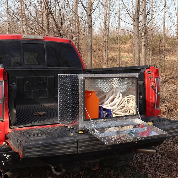 FORWODE 24x17x18 Inch Underbody Truck Tool Box Aluminum Trailer Tool Box with Lock & Foldable T-Handle Waterproof Truck Storage Box for Pickup Truck, Trailer, RV, ATV, Indoor（SILVER）